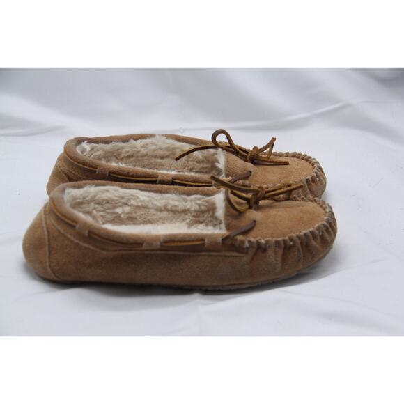 Minnetonka Cally Slippers Womens Size 8 Brown Suede Moccasin Faux Fur Lined 4036 - Picture 1 of 7